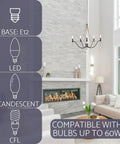 Living room with Boho Chic 28 Inch Five Light Wood Beaded Chandelier In Black And Antique White Finish, bulb compatibility guide.