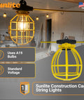 Industrial Cage String Lights 50 Ft With 5 E26 Sockets 75W Max Per Bulb ETL Rated lighting in an attic space