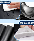 Leather Repair Patches 17X79 Inch Self Adhesive Tape For Couches Furniture Sofas And Car Seats Black Stretch Vinyl Repair Kit showing waterproof feature and strong adhesive.