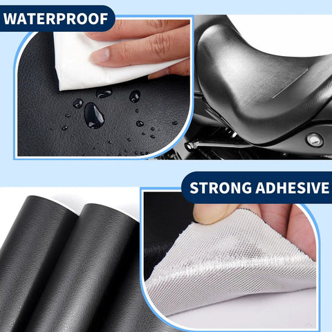 Leather Repair Patches 17X79 Inch Self Adhesive Tape For Couches Furniture Sofas And Car Seats Black Stretch Vinyl Repair Kit showing waterproof feature and strong adhesive.