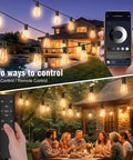 50 Foot Outdoor Waterproof String Lights With Bluetooth App And Remote Control Dimmable Brightness And Timed Modes over patio and deck