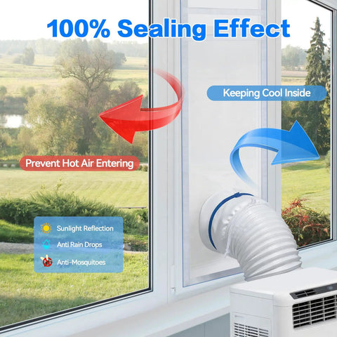 All In One Window Vent Kit For Portable AC And Dryer With Waterproof Seal; hose connecting to window sealing gap
