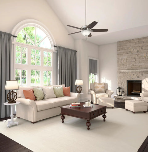 52 Inch Indoor Ceiling Fan With Energy Efficient LED Light And Included Bulbs, Pull Chain, Brushed Nickel Finish, 5 Blades