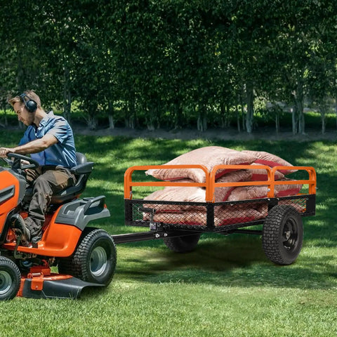 Heavy Duty 1500 Lb Steel ATV Trailer Dump Cart Tow Behind For Riding Mower And Tractor With 15 Cu Ft Bed And Removable Sides Rust