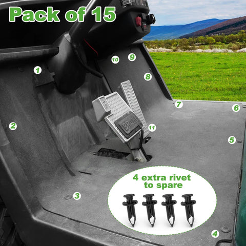 Gotta Have Golf Cart Floor Mat Push Rivets For Yamaha Models 2007 And Up OEM 90269-09003 Compatible Pack Of 15 shown in use