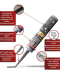 Black Silicone Sealant Caulk For Indoor And Outdoor Use, 10.1 Oz Cartridge, showing nozzle tip with product features