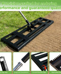 Image showing Heavy Duty Lawn Leveling Rake With Adjustable Long Handle Dual Sided Tines With Serrated Side for soil and gravel leveling.
