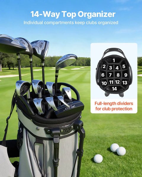Golf Cart Bag With 14 Way Top Divider And Full Length Dividers 2 In 1 Design Dual Shoulder Straps Sturdy Support Legs