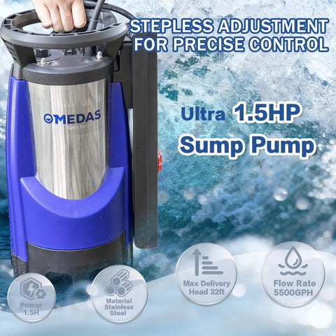 Automatic Submersible Sump Pump 1.5HP 5500GPH Beast Portable Utility Water Pump with Auto On Off and Built In Float, stepless control view