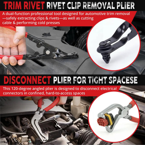Heavy Duty Electrical Disconnect Pliers Set for Cars, Trucks and SUVs, pliers removing electrical connectors in engine bay