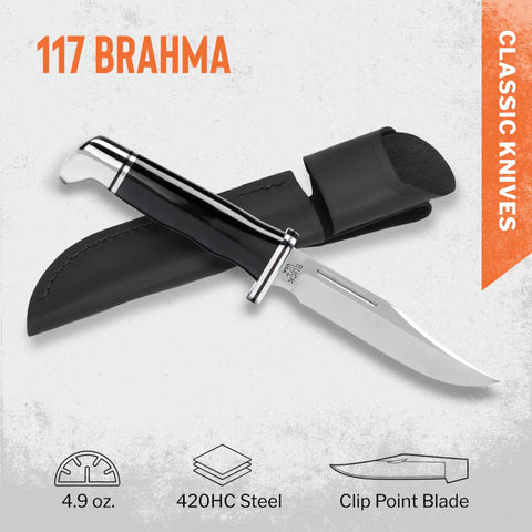 Brahma Hunting Knife 4-1/2 Inch Clip Point Fixed Blade Full Tang 420HC Stainless Steel With Phenolic Handle Sheath Included