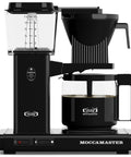 Top Shelf 10 Cup Drip Coffee Maker With 40 Oz Glass Carafe And Precision Temperature Control sleek black finish close-up view.
