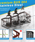 Five Piece No Drill Adhesive Shower Caddy Set With Rustproof Stainless Steel Bathroom Organizer attached to tile wall with bottles