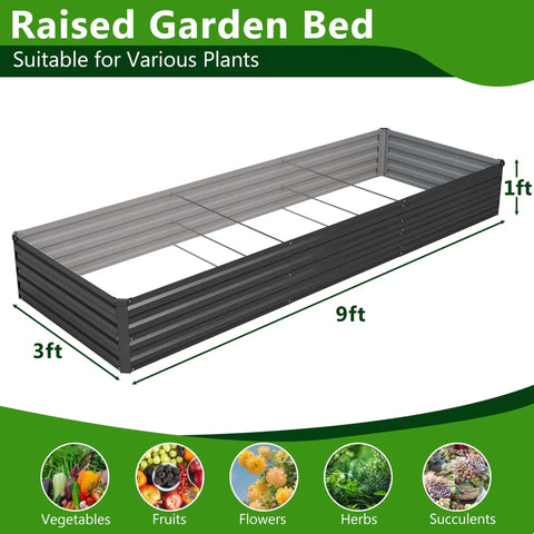 Two Pack Galvanized Raised Garden Bed Kit 9x3x1ft Durable Rust Resistant Planter Boxes For Vegetables Herbs Flowers And Fruits Weatherproof