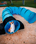 Saddlebag Style Sandbag for Dog Agility Tunnel, Heavy Duty PVC Weather Resistant, holds tunnel with dog inside, black