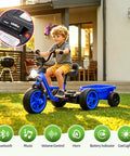 Electric Kid Ride On Trike For Toddlers Ages 2 To 5 With 3 Wheel Design 12V Battery And Dual 35W Motors Safe Durable Power For Stable Smooth Rides Kid Friendly Twist Grip Throttle Non Slip Pedals Easy Start Blue with child riding outdoors