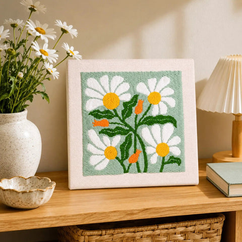 Beginner Punch Needle Kit With 9.8 Inch Frame, All In One Yarn Craft Set For Adults, includes completed floral design on frame