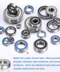 Various sizes of chrome steel ball bearings with double shield seals for durability and low friction in DIY projects.