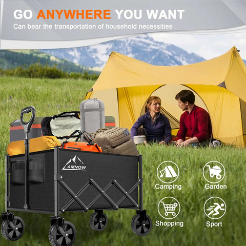 Heavy Duty Collapsible Wagon Cart With 350 Lb Capacity And All Terrain Wheels For Camping, Grocery Shopping, Garden And Sports