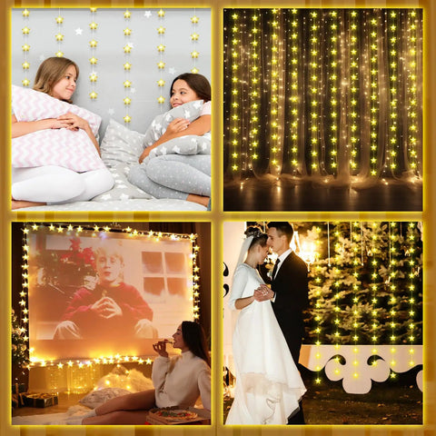 160 LED Star Curtain Lights For Bedroom And Nursery, 118 X 78.7 Inch Warm White Fairy String Lights, Indoor Outdoor Decor, USB Powered
