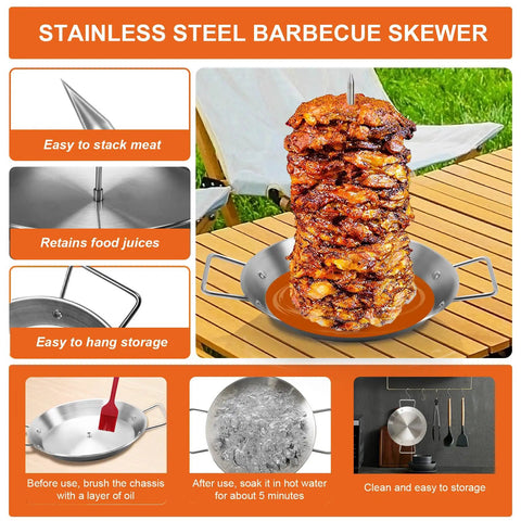 Stainless Steel Vertical Skewer Set For Grill With 3 Removable Spikes 8 10 12 Inches And Cleaning Brushes Brazilian Style