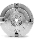 3.75 Inch 4-Jaw Self-Centering Lathe Chuck Set With 1-Inch By 8TPI Thread, top view showing numbered jaws and bolts.