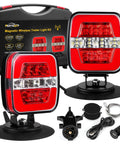 Partsam magnetic wireless trailer light kit with two red LED tail lights, mounting bases and 7-pin plug in a black case