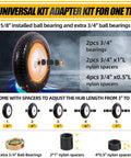 Beefy 14.5 Inch Wheelbarrow Wheel Solid Tire Replacement Kit with bearings and spacers for 3 to 7 inch hub adjustment
