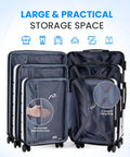 Amazon Simple Deluxe 20-inch hardside carry-on luggage with navy interior, multiple compartments and X-shaped straps