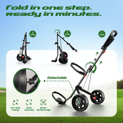 2 Wheel Golf Push Cart That Grows With You Adjustable Upper Bracket And Height Fits All Bag Sizes From Kid To Adult Teen Friendly Ergonomic Pull Cart For Ages 3 To Adult Lightweight Easy Fold, one-step folding