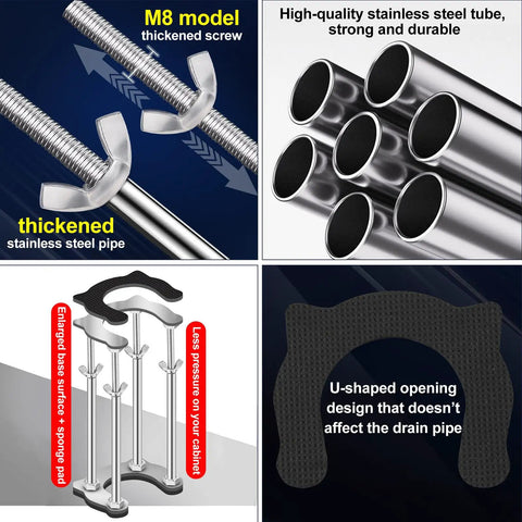 Undermount Kitchen Sink Bracket With Space Saving Upright Support Non Slip Shock Absorbing Pads Stainless Steel Adjustable Bracket features and components shown