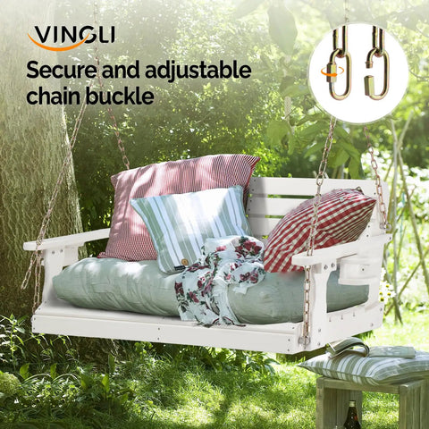 Heavy Duty 1600 LB HDPE Porch Swing For Two With Rotatable Cup Holder 4 FT Outdoor Bench Swing Adjustable Chains in garden view