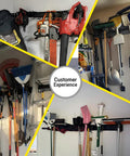 Heavy Duty Wall Mount Garage Tool Organizer With Adjustable Sliding Hooks, 500 Lbs Capacity, mounted with various tools and equipment.
