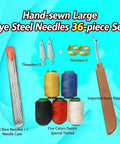 Big Eye Sewing Needles Kit 36 Pcs Stainless Steel With Storage Box displayed with threads and seam ripper