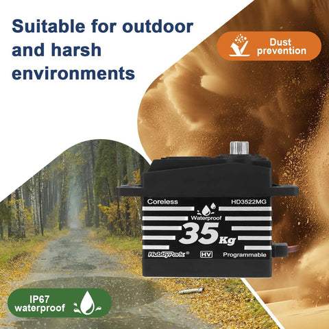 Beefy Waterproof 35Kg High Torque Metal Gear Digital Servo Motor for RC Cars, suited for outdoor environments.