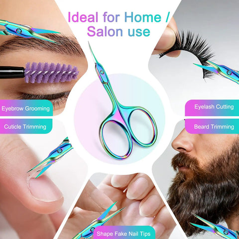 Curved Cuticle Scissors With Extra Fine Tip For Precise Nail Care Clean Snips Of Cuticles And Hangnails Rust Resistant 304 Stainless Steel Manicure Pedicure Tool For Salon Or Home Grooming, shown for eyebrow, eyelash and beard trimming