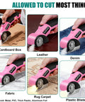 Heavy Duty 4V Electric Cardboard Cutter With Bright Led Light, Ergonomic Handle For Easy Shipping And Packing Boxes, Fast Automatic Cutting Tool For Home Office Storage And Moving Day Projects cutting through various materials including cardboard and leather.