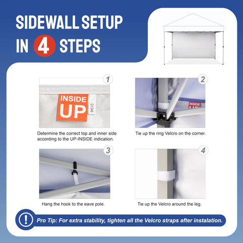 Sidewall setup steps for SunWall Silver Coated Sidewall For 10x10 Pop Up Canopy Tent 1 Pack Waterproof 150D Polyester With UPF50 Plus UV Protection