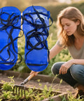 Woman gardening next to Lawn Aerator Shoes With Heavy Duty Adjustable Spiked Soles For Yard And Garden Aeration, Root Health Boost, Easy To Walk In, Durable Outdoor Footwear For Mowing, Irrigation, And Patio Care