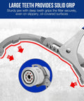 Oil Filter Wrench Set With 9 Inch And 12 Inch Adjustable Removal Pliers showcasing grip teeth and filter contact