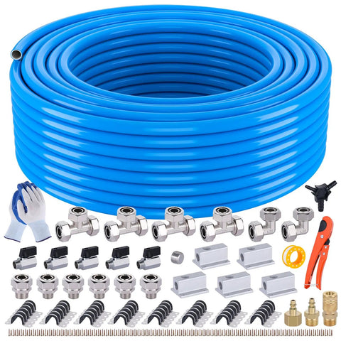 Three Quarter Inch Inside Diameter 200 Feet HDPE Aluminum Compressed Air Piping System Kit with 151 Piece Fittings