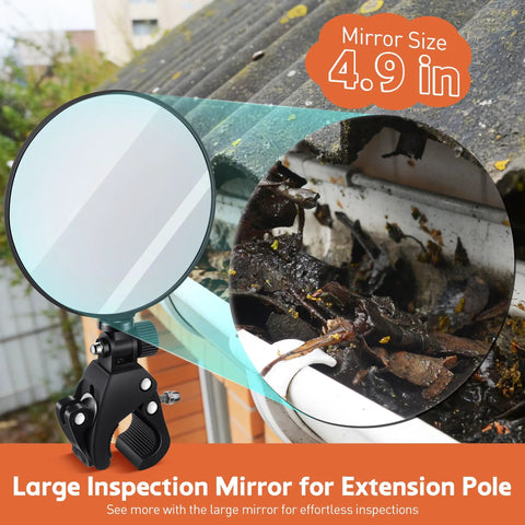 Large Expandable Inspection Mirror With 180 Degree Tilt And 360 Degree Rotate For Roof Gutters And Hard To Reach Spots Attachable To Extension Pole For Safe Roof Inspections, 4.9 in
