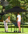 5x8 Grill Gazebo With Extra Shade Awning Party Ready Vibe All Weather Steel Frame Double Tier Canopy Roof setup in backyard