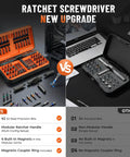 Comparison of 66 In 1 Magnetic Ratchet Screwdriver Set With S2 Steel Bits showing modular handle and magnetic features