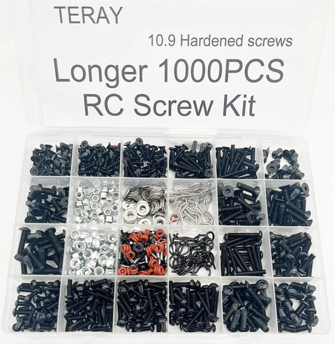 1000 Piece Must Have Heavy Duty RC Screw Kit With Hardened Screws Universal Fasteners Set For All RC Cars And Trucks in storage case