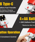 Auto Stop Fuel Transfer Pump With 3.8 GPM Cordless Pump Powered By Battery Or USB Gas Can Portable Electric Refuel Kit On The Go With 51 Inch Hose And 4 Adapters For Gasoline Diesel Oil Spill Free Refueling features USB and battery options, one-button operation, red design