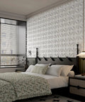 Bedroom with 33 Pack 3D Wall Panels PVC Textured White 12x12 Inches Interior Wall Decor Covering 32 Sq Ft Easy DIY Install