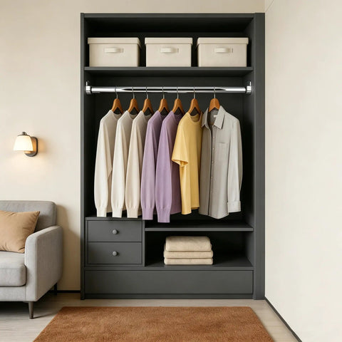 Closet with clothes on Heavy Duty Zinc Alloy Closet Rod Brackets For Wardrobe Pole Holder With Adjustable Height And Secure Support