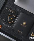 RFID Blocking Cards 4 Pack for Credit Cards and IDs, NFC Shield Wallet Protectors displayed with black packaging