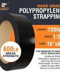 Industrial Strength Polypropylene Pallet Strapping Roll Half Inch Thick With 7200 Feet Of Embossed Banding, 600 Pound Break Strength